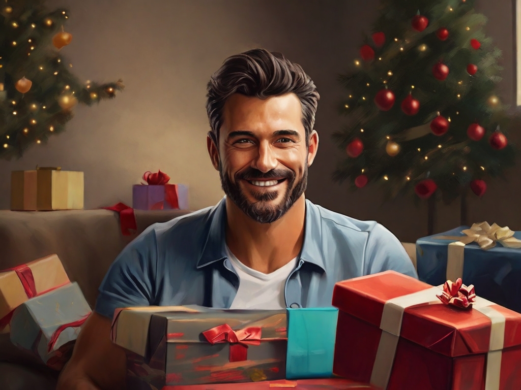 Hombre con unos regalos delante