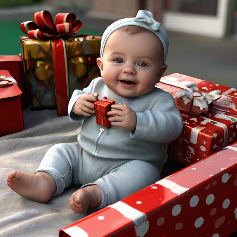 Un bebe rodeado de regalos