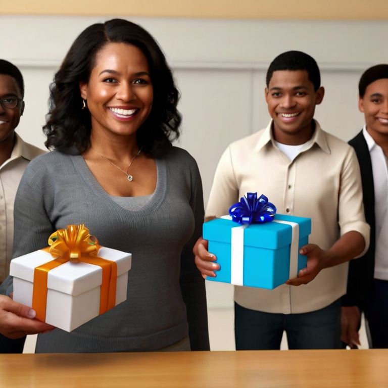 Alumnos dando regalos a su profesora