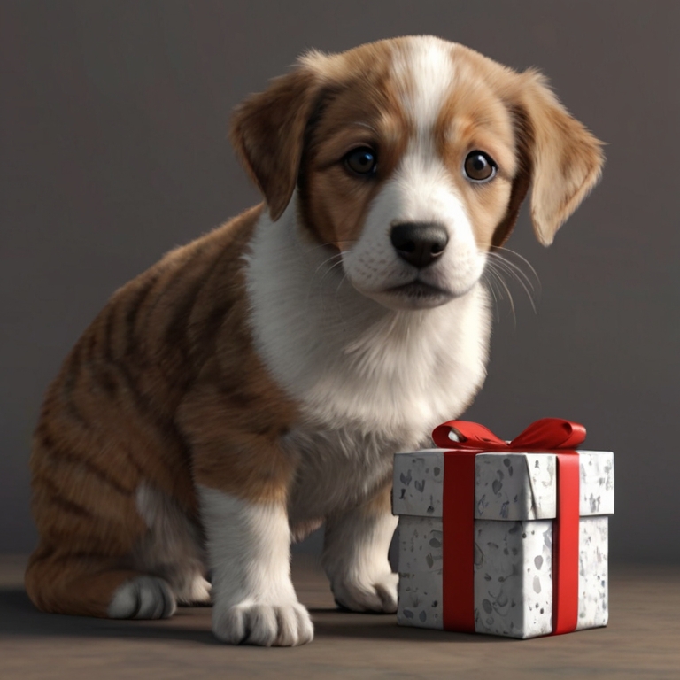 Perro gracioso con su regalo