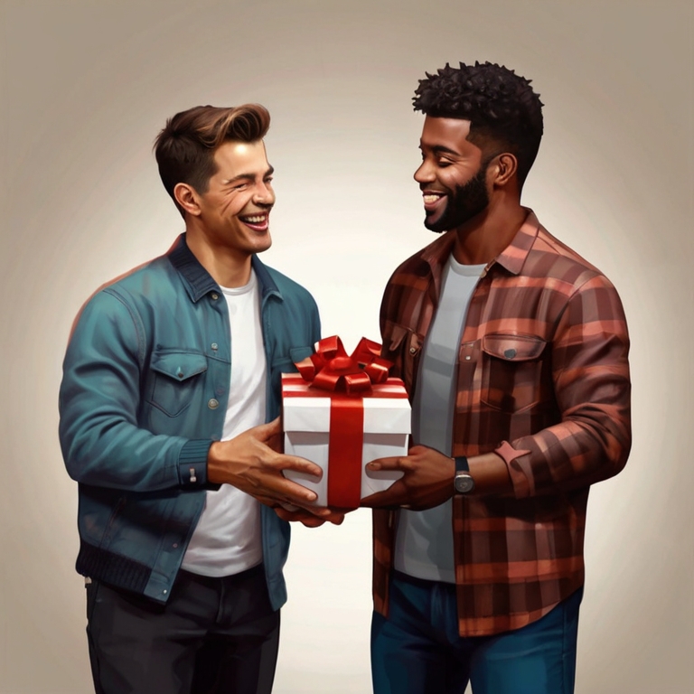 Dos amigos disfrutando de un regalo